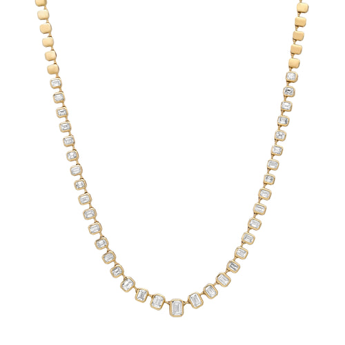 Graduated Bezel Set Emerald Cut Diamond Tennis Necklace