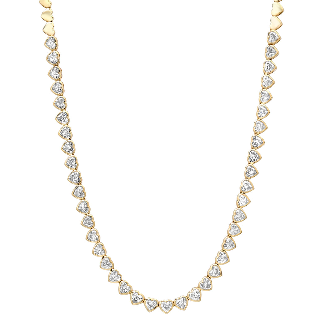 Amour Bezel Set Diamond Heart 1/2 Tennis Necklace