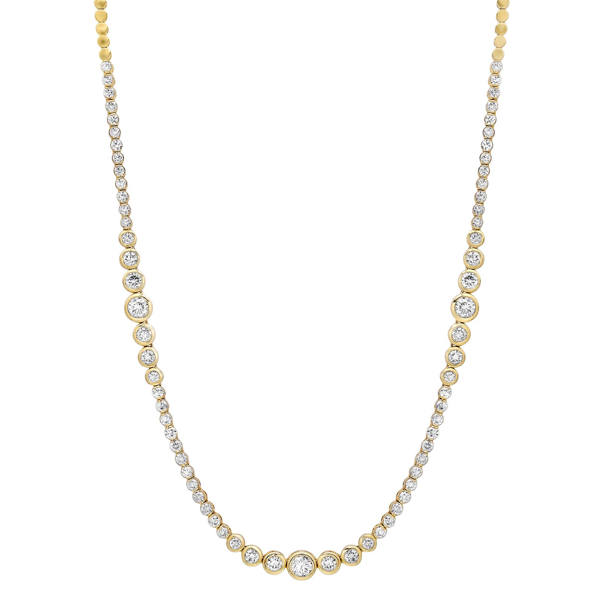 Alternating Graduated Bezel Set Diamond Rounds 1/2 Tennis Necklace