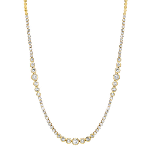 Alternating Graduated Bezel Set Diamond Rounds 1/2 Tennis Necklace