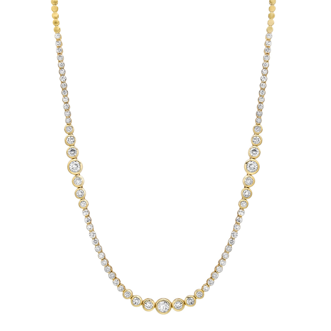Alternating Graduated Bezel Set Diamond Rounds 1/2 Tennis Necklace