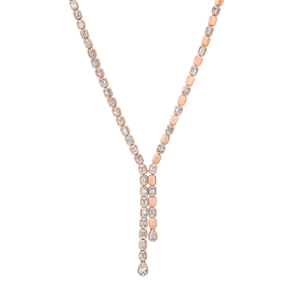 Alternating Graduated Bezel Set Diamond Rounds 1/2 Tennis Necklace