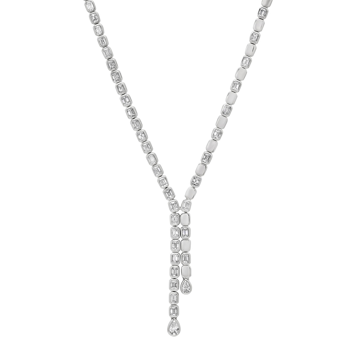 Alternating Graduated Bezel Set Diamond Rounds 1/2 Tennis Necklace
