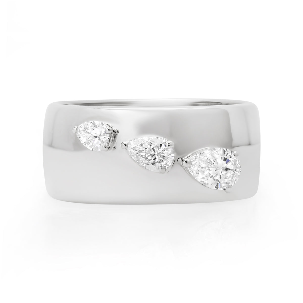 Gold Cigar Band Ring with Graduated Diamond Pears