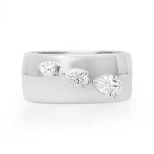 Gold Cigar Band Ring with Graduated Diamond Pears