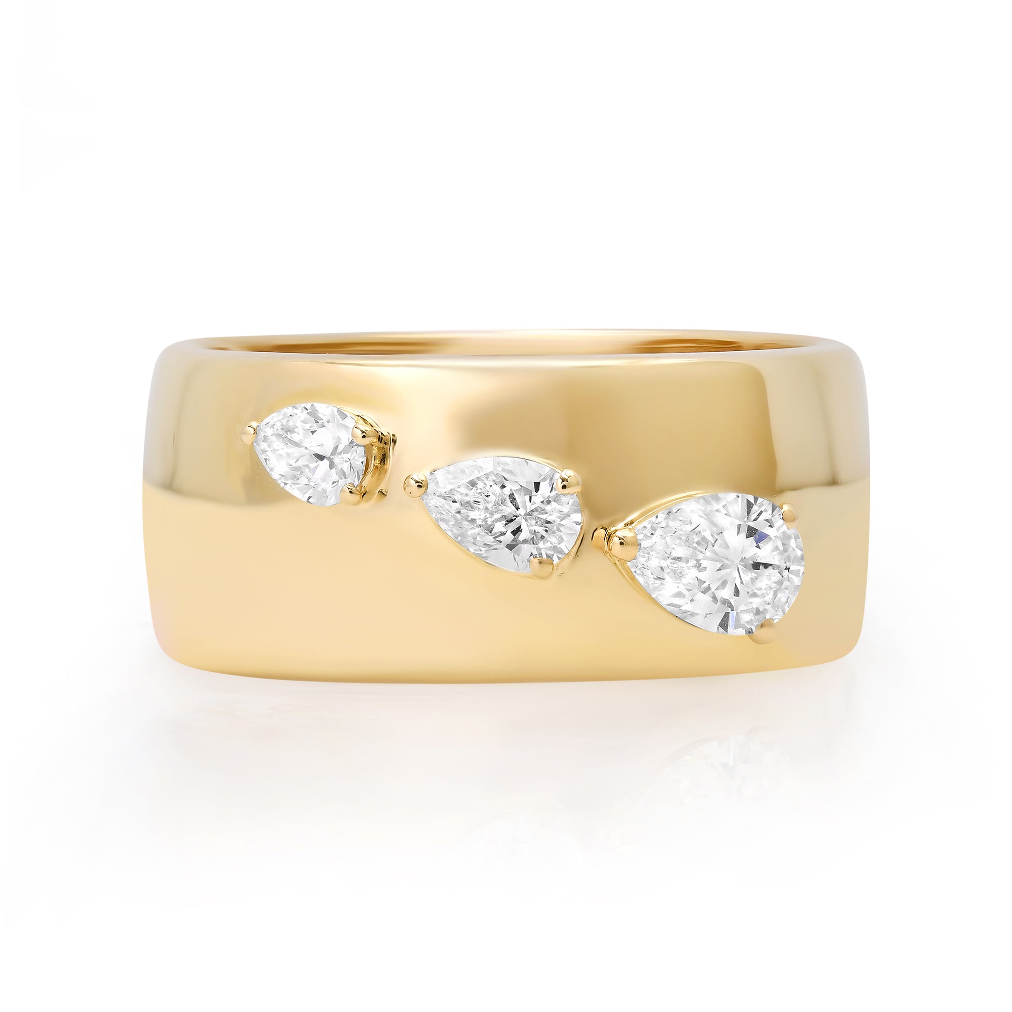 Gold Cigar Band Ring with Graduated Diamond Pears