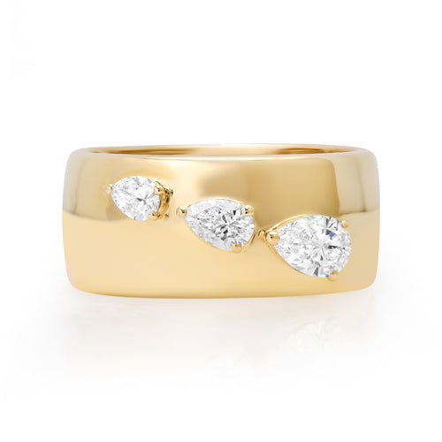 Gold Cigar Band Ring with Graduated Diamond Pears