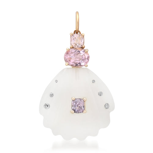 Diamond Moonstone Shell Charm with Baby Pink Tourmaline & Spinel