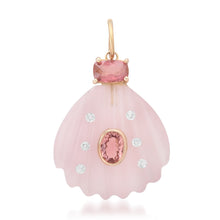 Rose Quartz Shell Charm with Pink Tourmaline & Diamonds