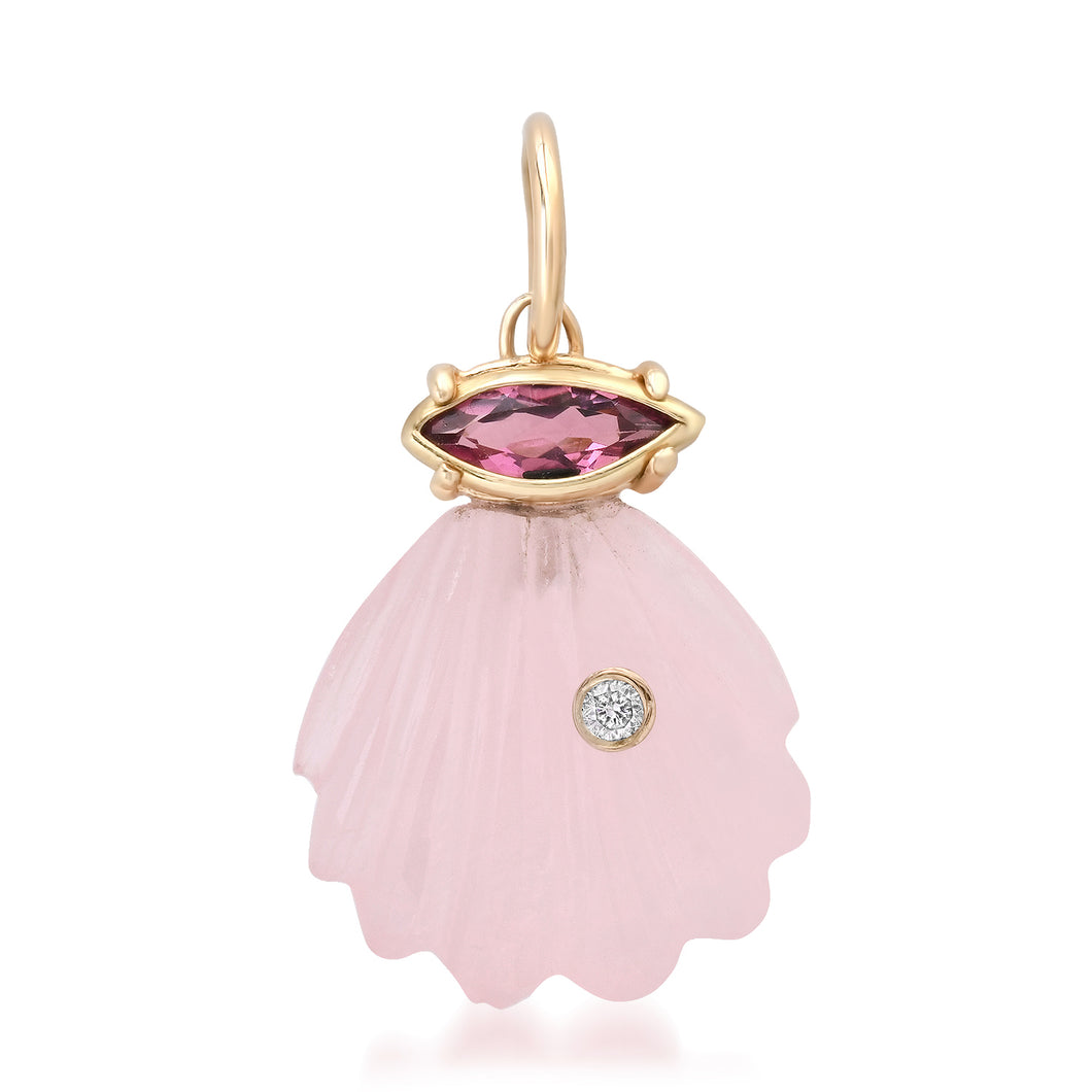Rose Quartz Shell with Pink Tourmaline Marquise & Diamond Bezel