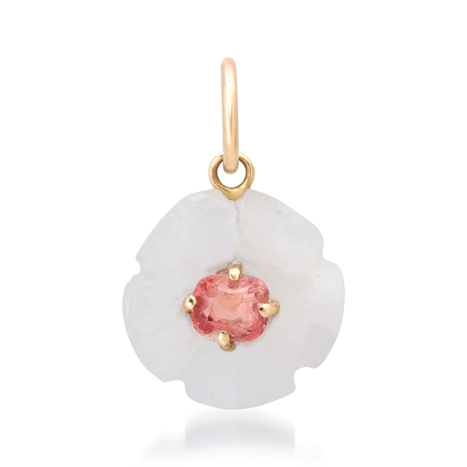 Flora White Moonstone & Pink Spinel Flower Charm