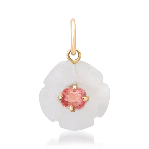 Flora White Moonstone & Pink Spinel Flower Charm