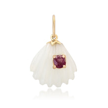 White Moonstone Shell Charm with Pink Spinel