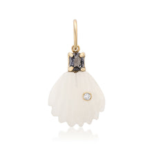 White Moonstone Shell Charm with Grey Spinel & Diamond