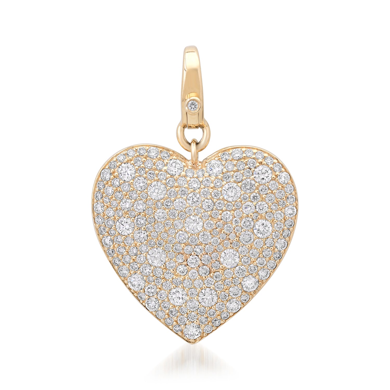 Domed Double Sided Stars & Scattered Pave Diamond Heart Charm
