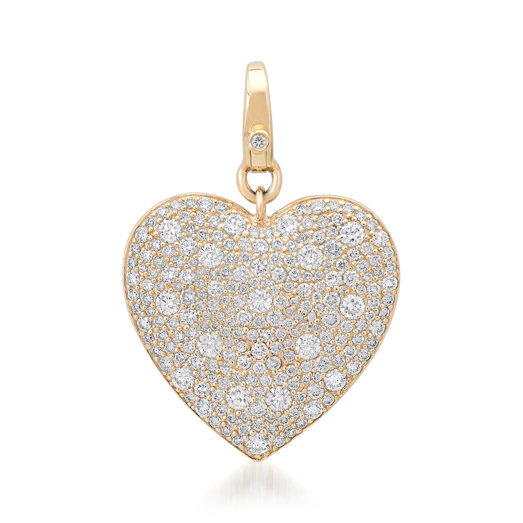 Domed Double Sided Stars & Scattered Pave Diamond Heart Charm