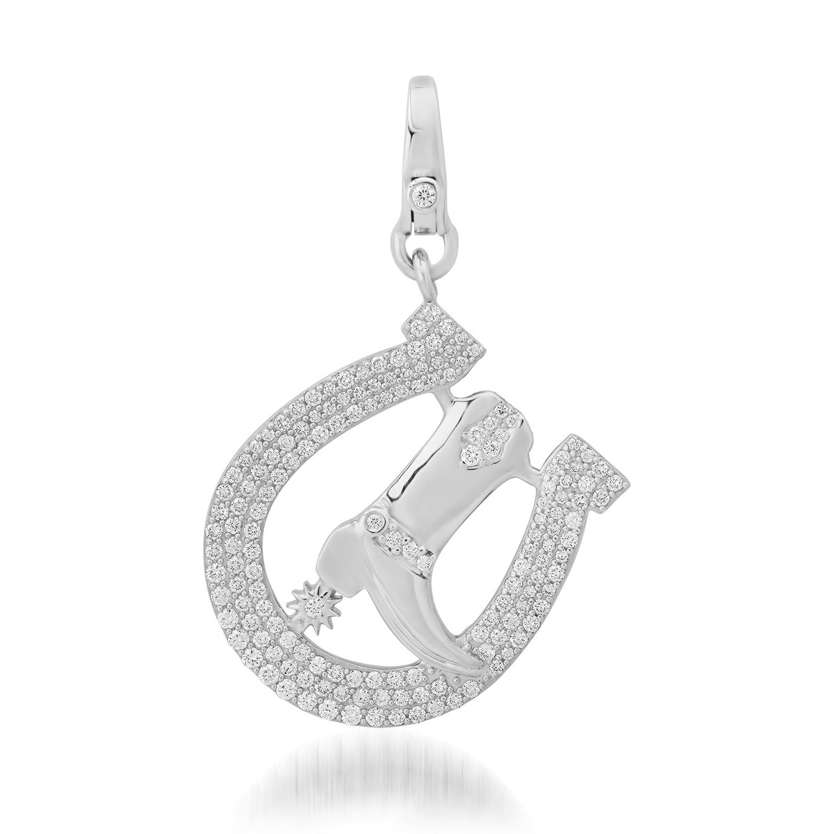 Kicking up Sparkle Pave Diamond Horseshoe & Cowboy Boot Charm