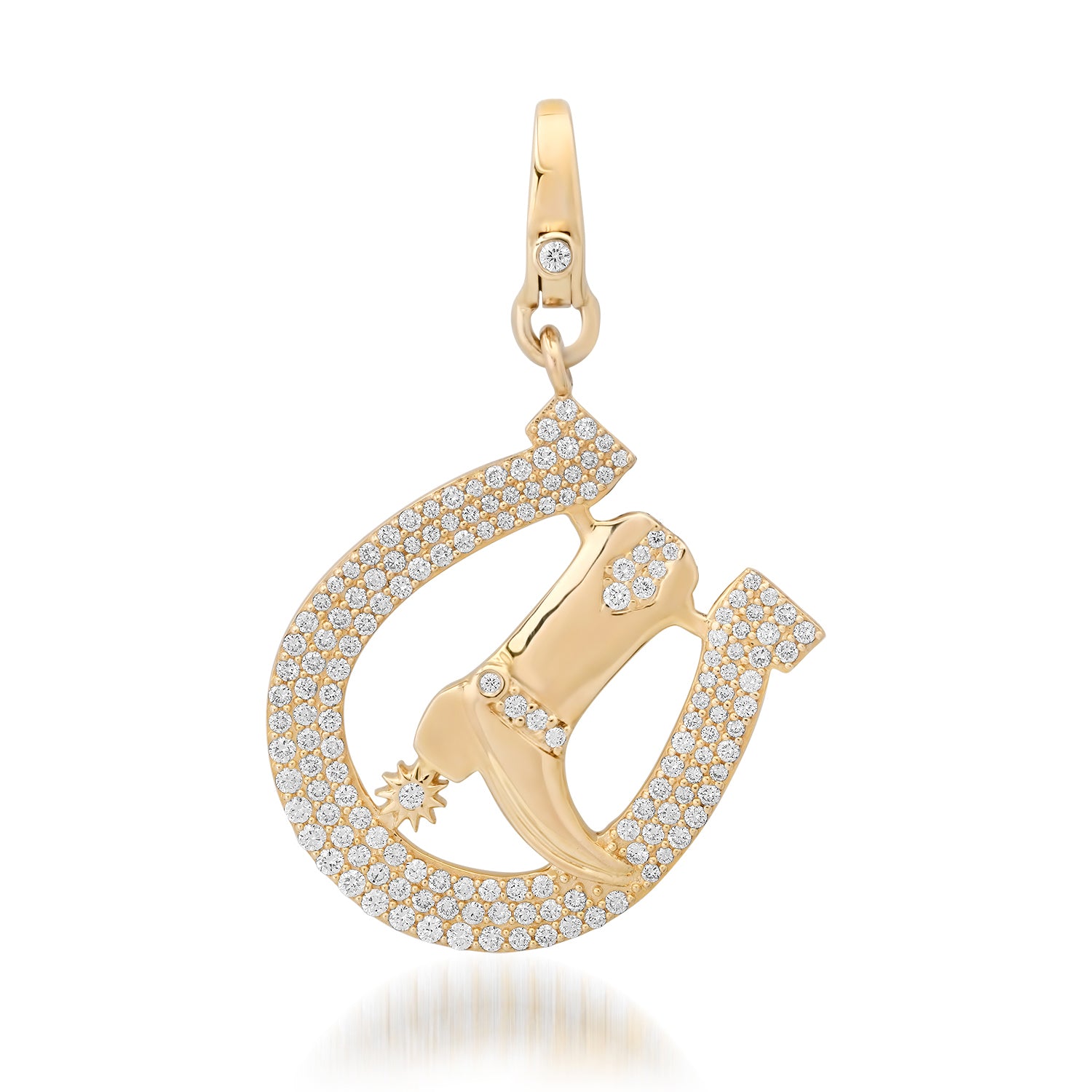 Kicking up Sparkle Pave Diamond Horseshoe & Cowboy Boot Charm