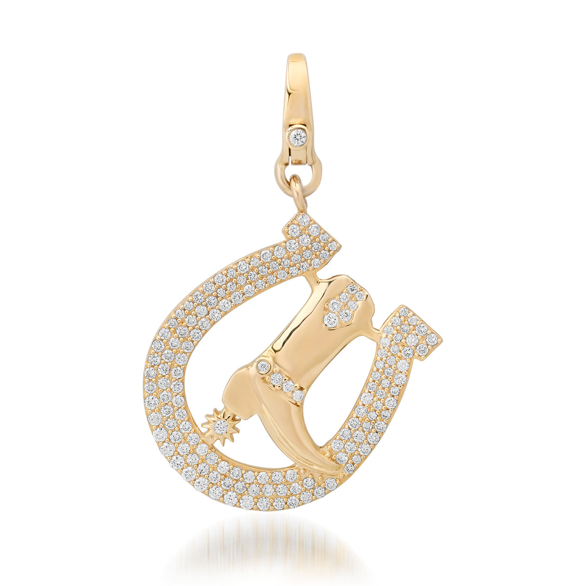 Kicking up Sparkle Pave Diamond Horseshoe & Cowboy Boot Charm