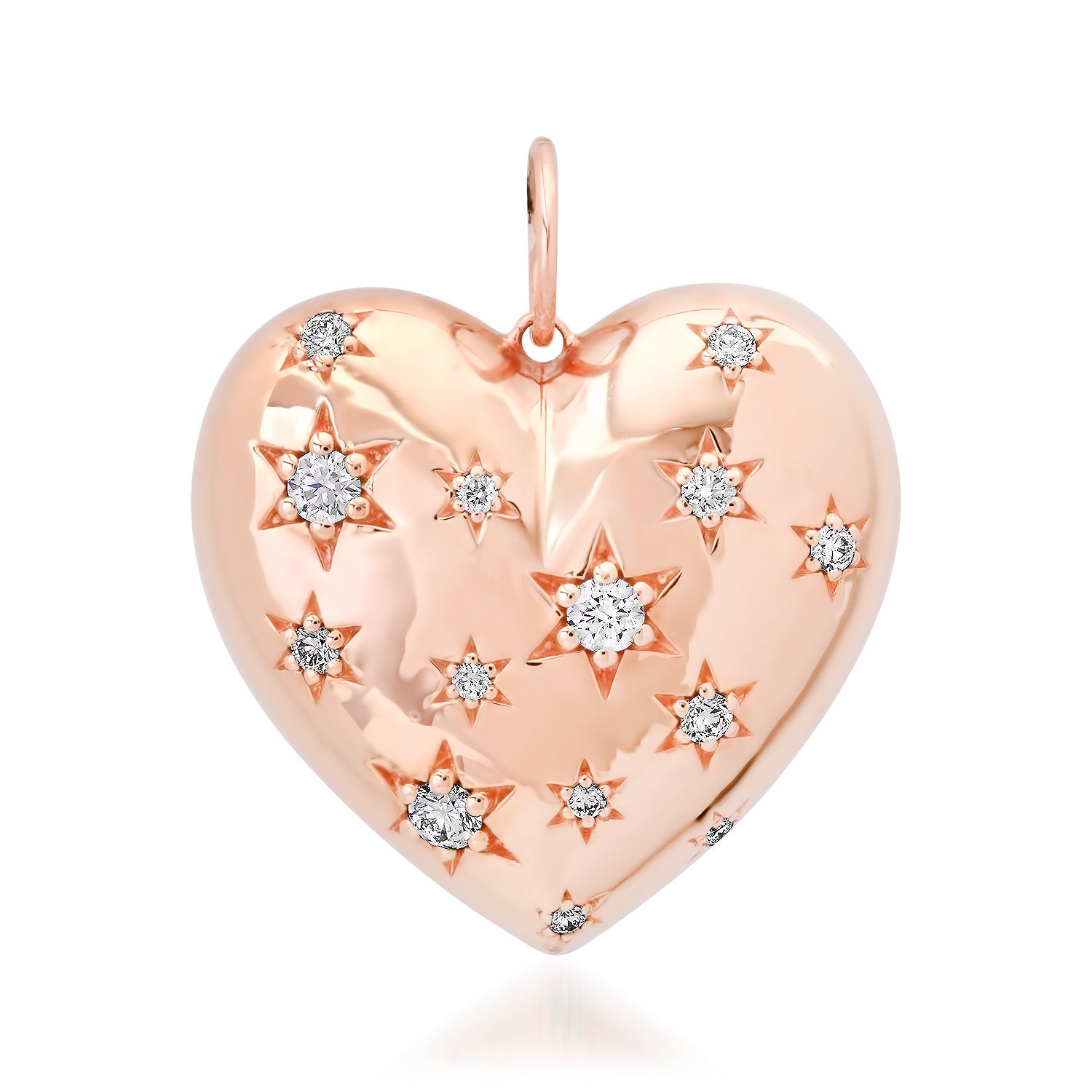 Double-Sided Diamond Stars & Flower Accented Puffy Heart Charm
