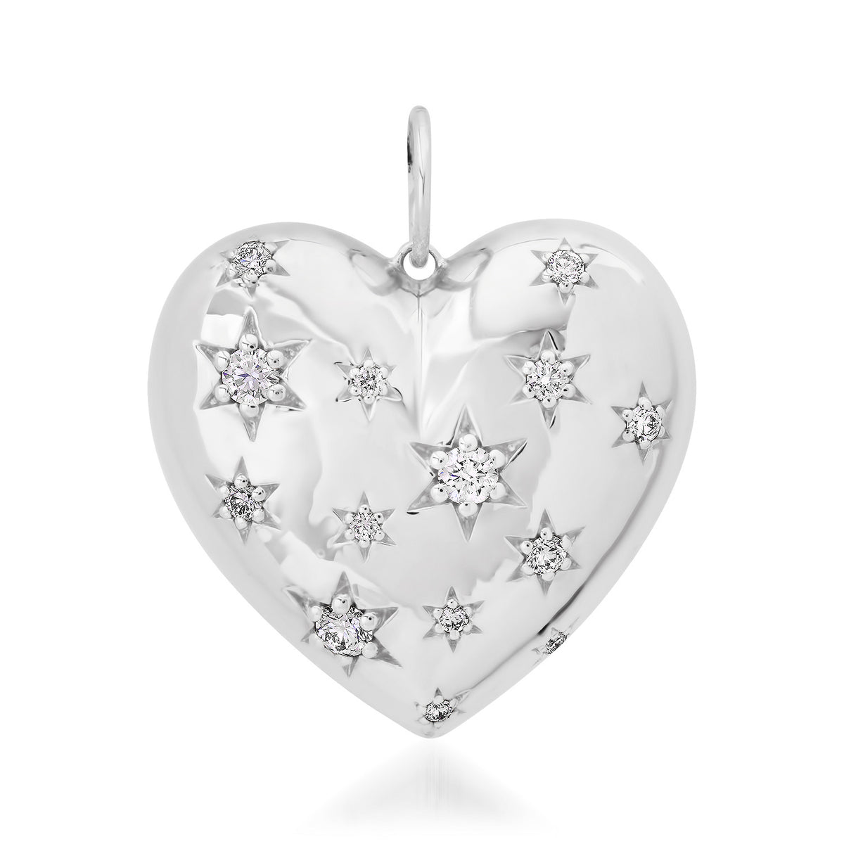 Double-Sided Diamond Stars & Flower Accented Puffy Heart Charm