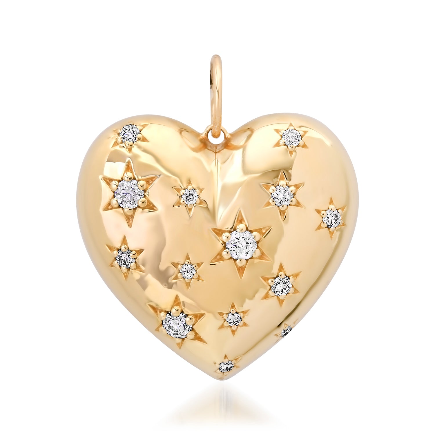 Double Sided Diamond Star of David & Flower Accented Puffy Heart Charm
