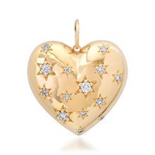 Double Sided Diamond Star of David & Flower Accented Puffy Heart Charm