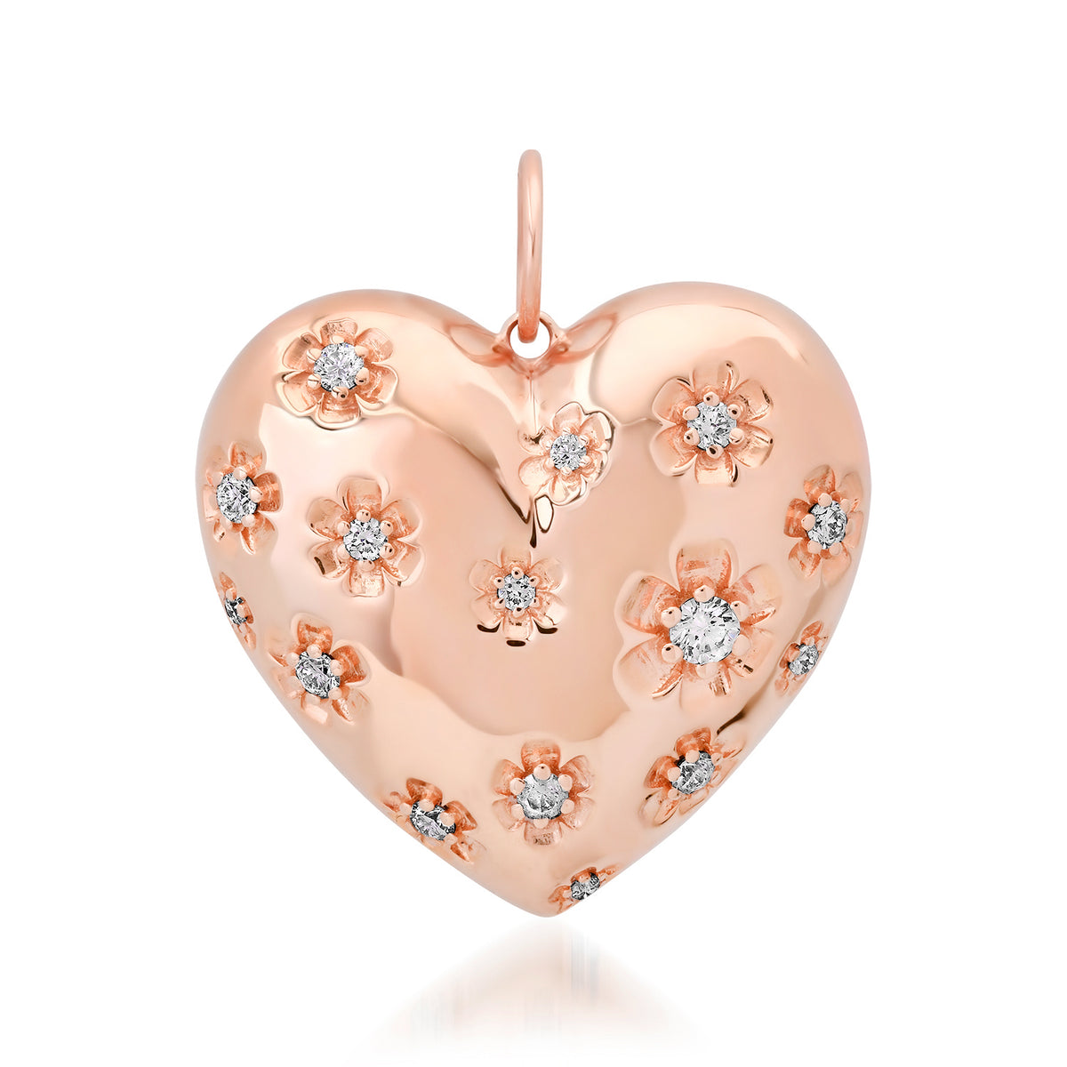 Double-Sided Diamond Stars & Flower Accented Puffy Heart Charm