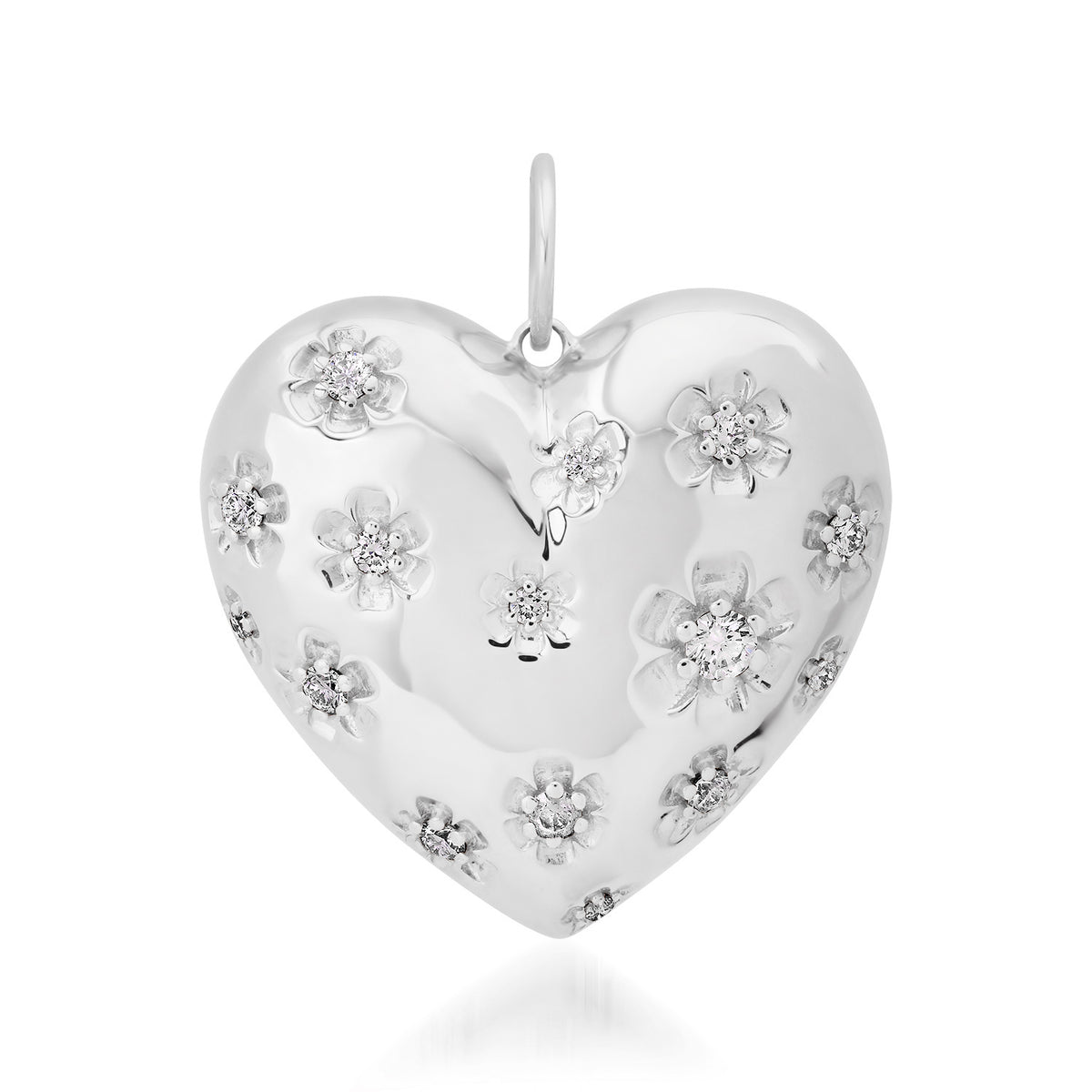 Double-Sided Diamond Stars & Flower Accented Puffy Heart Charm