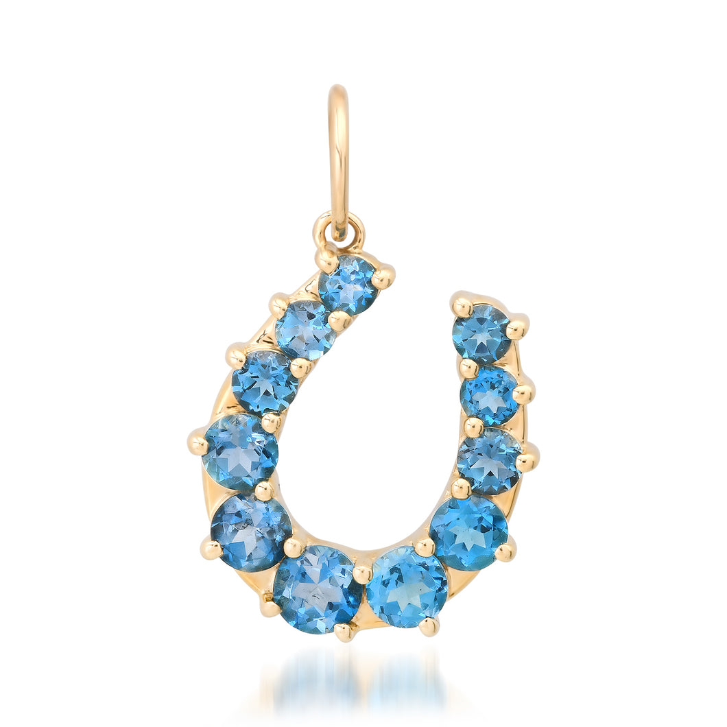 Graduated London Blue Topaz Horseshoe Charm