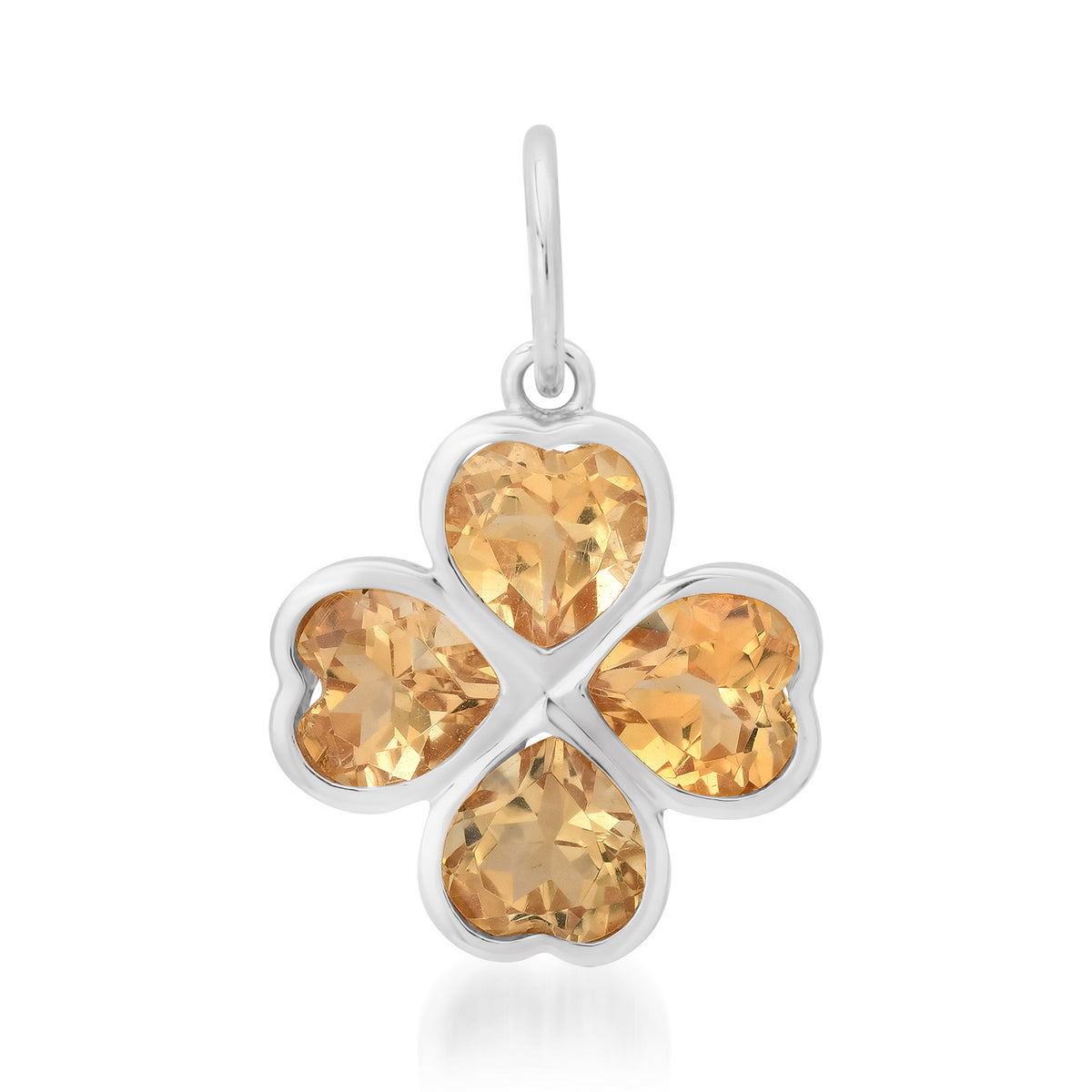 Bezel Set Citrine or Peridot Heart Clover Charm