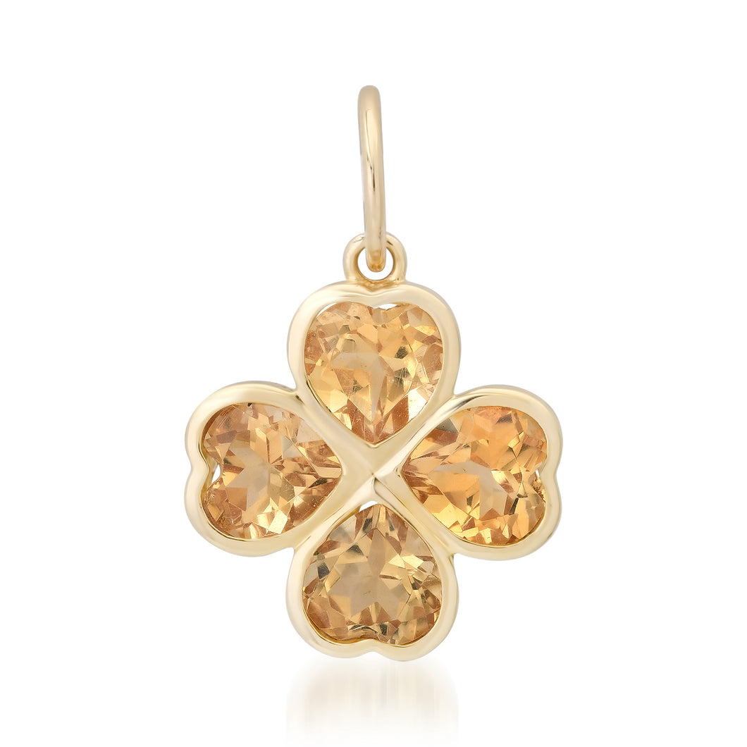 Bezel Set Citrine Heart Clover Charm
