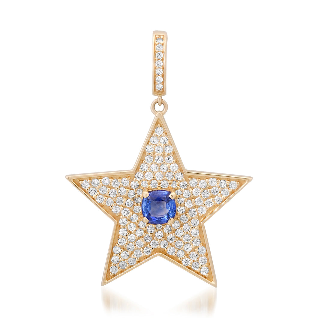 Pave Diamond & Blue Sapphire Statement Star Charm
