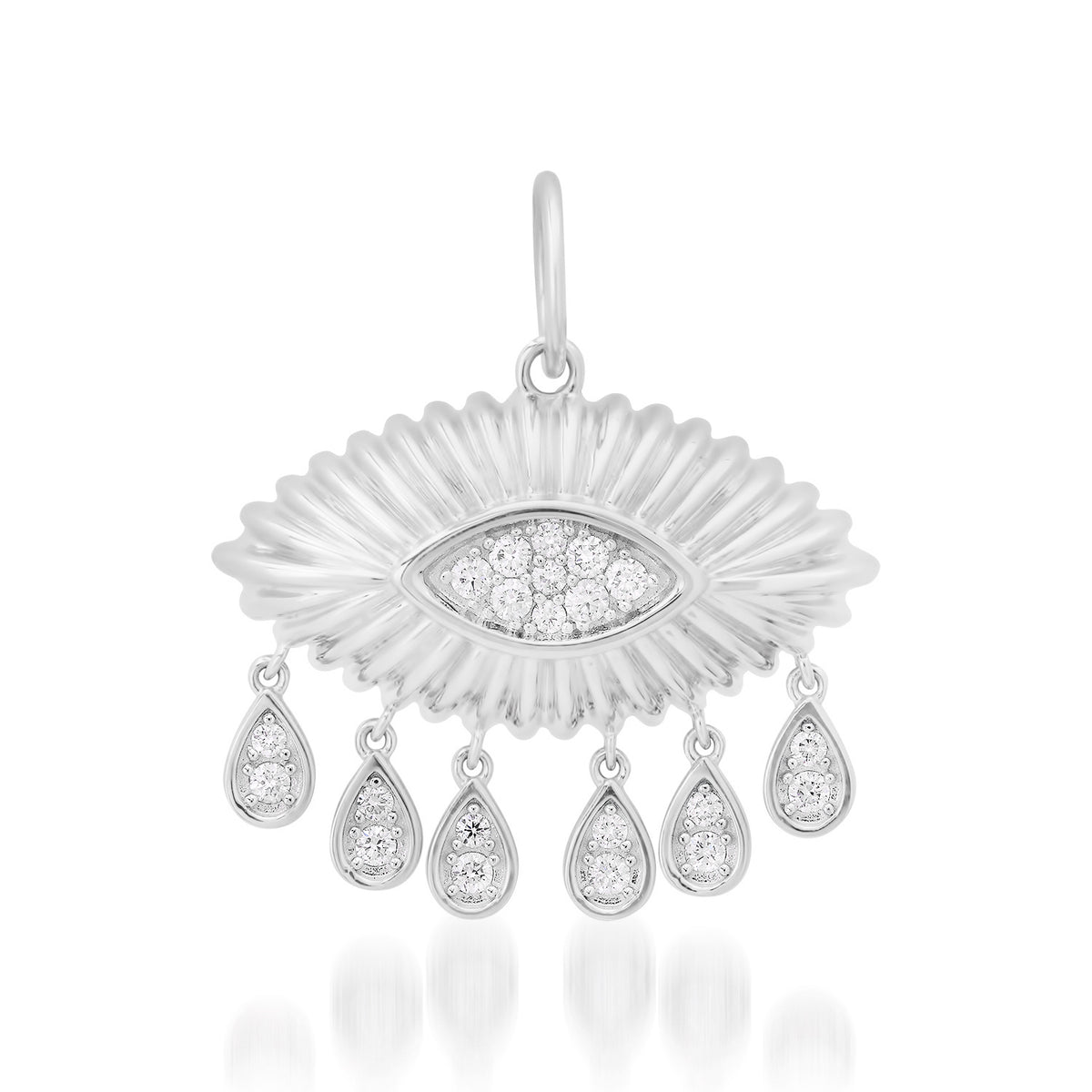 Fluted Pave Evil Eye Charm with Diamond Dangles