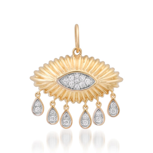 Fluted Pave Evil Eye Charm with Diamond Dangles