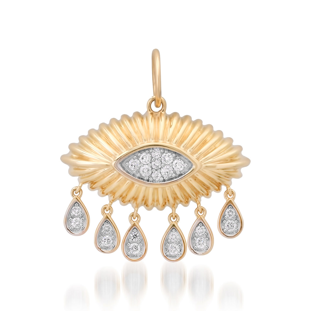 Fluted Pave Evil Eye Charm with Diamond Dangles