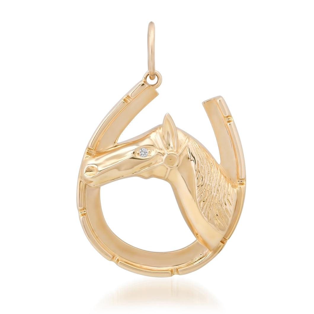 Ranch Ready Gold & Diamond Horseshoe Horse Charm