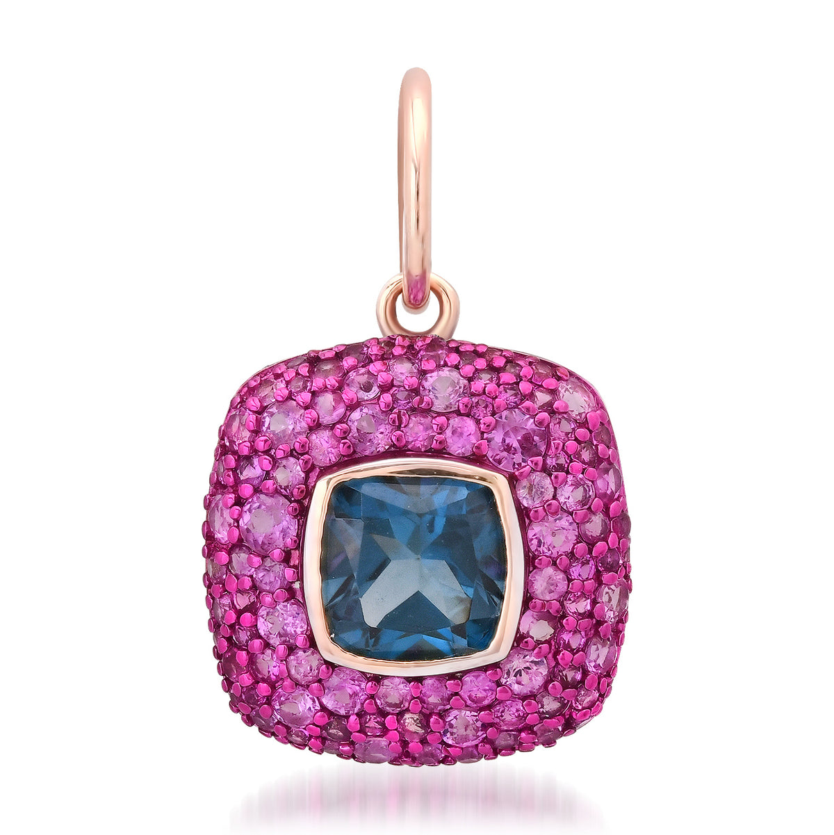 Chic Blue Topaz & Pave Pink Sapphire Cushion Charm