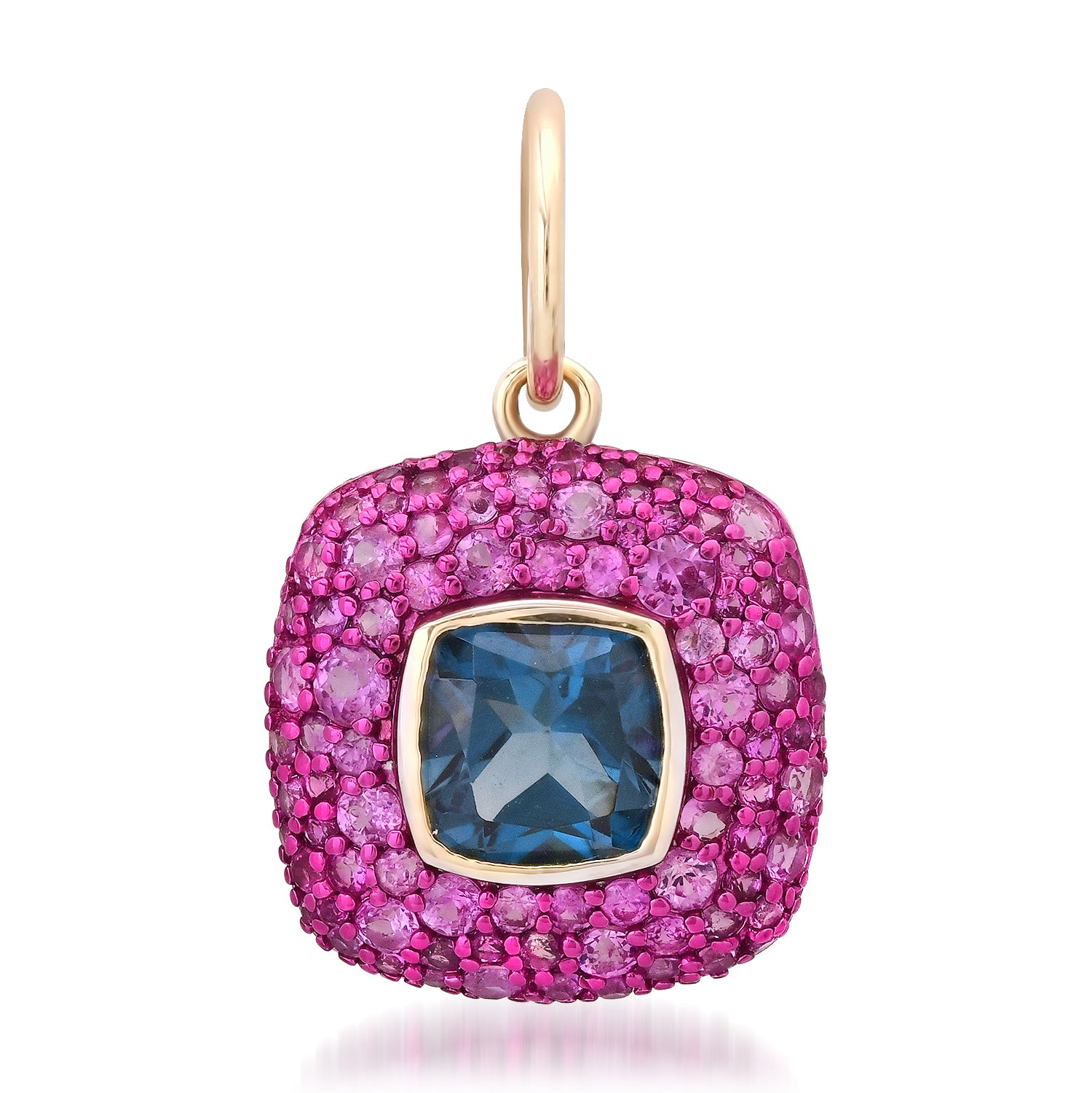 Chic Blue Topaz & Pave Pink Sapphire Cushion Charm
