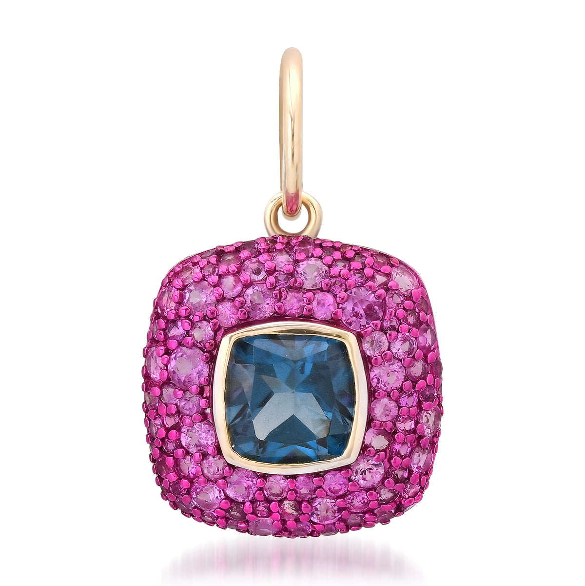 Chic Blue Topaz & Pave Pink Sapphire Cushion Charm