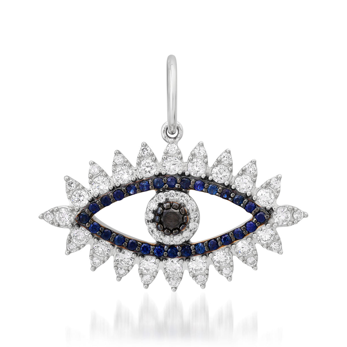 Blue Sapphire & Black Diamond Evil Eye Charm with Diamond Accents