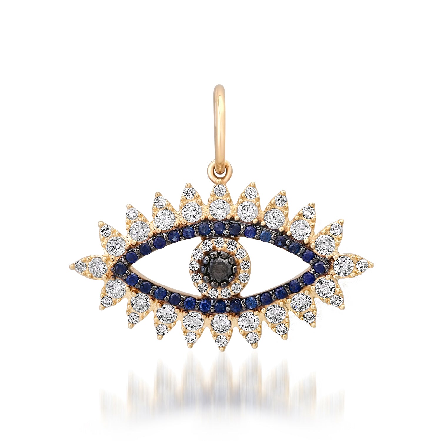 Blue Sapphire & Black Diamond Evil Eye Charm with Diamond Accents