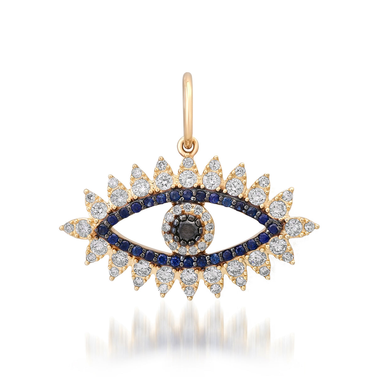 Blue Sapphire & Black Diamond Evil Eye Charm with Diamond Accents