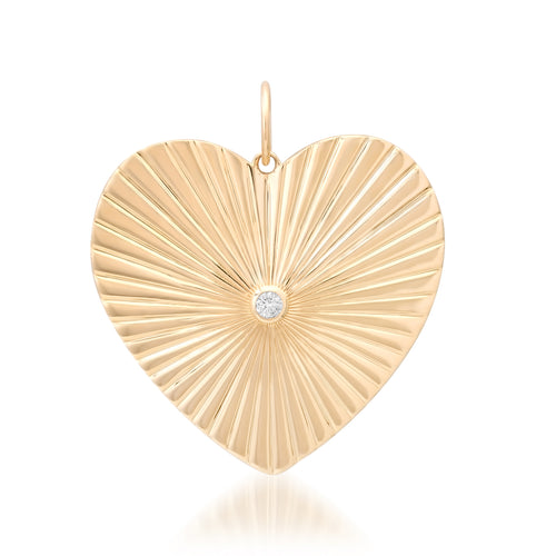 Jumbo Fluted Heart Charm with Diamond Accent