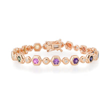 Mixed Sapphire & Diamond Bezel Set Hexagon Tennis Bracelet