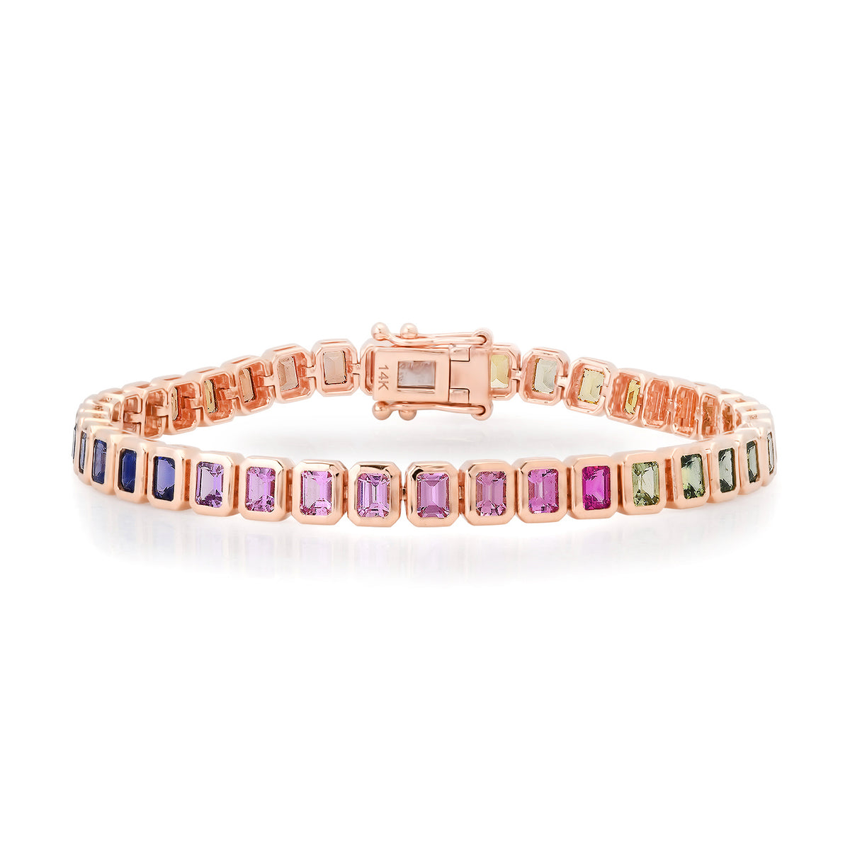 Bezel Set Emerald Cut Mixed Sapphire Tennis Bracelet