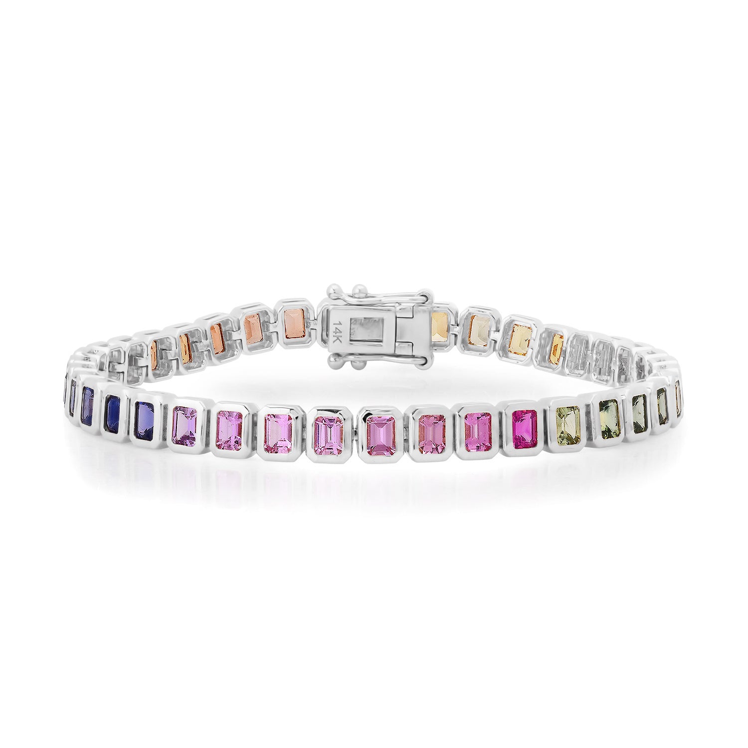 Bezel Set Emerald Cut Mixed Sapphire Tennis Bracelet