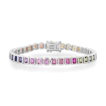 Bezel Set Emerald Cut Mixed Sapphire Tennis Bracelet