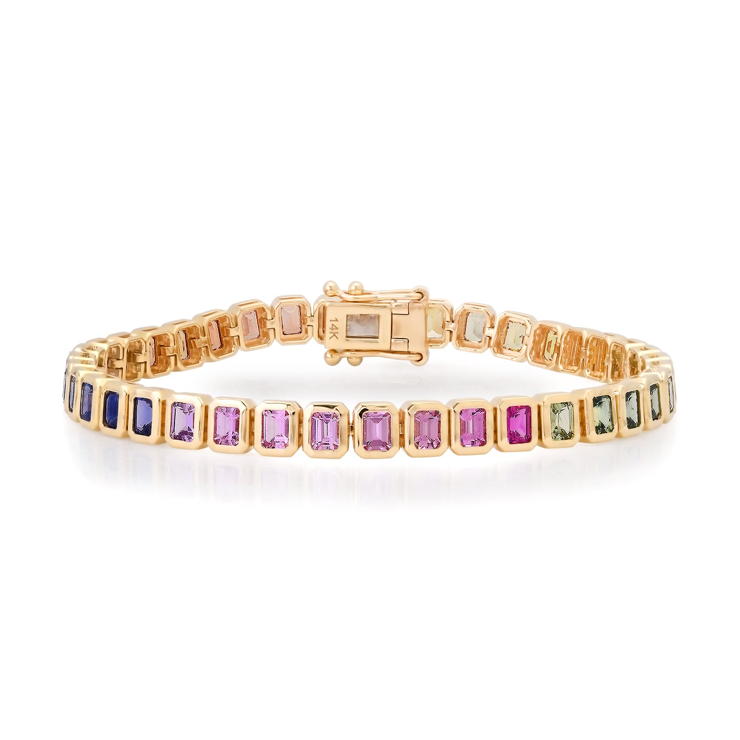 Bezel Set Emerald Cut Mixed Sapphire Tennis Bracelet