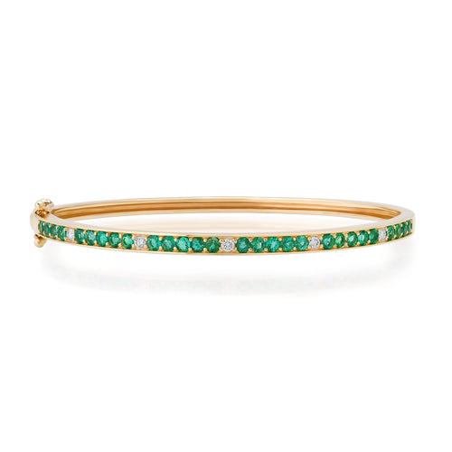 Emerald Bangle Bracelet with Diamond Accents